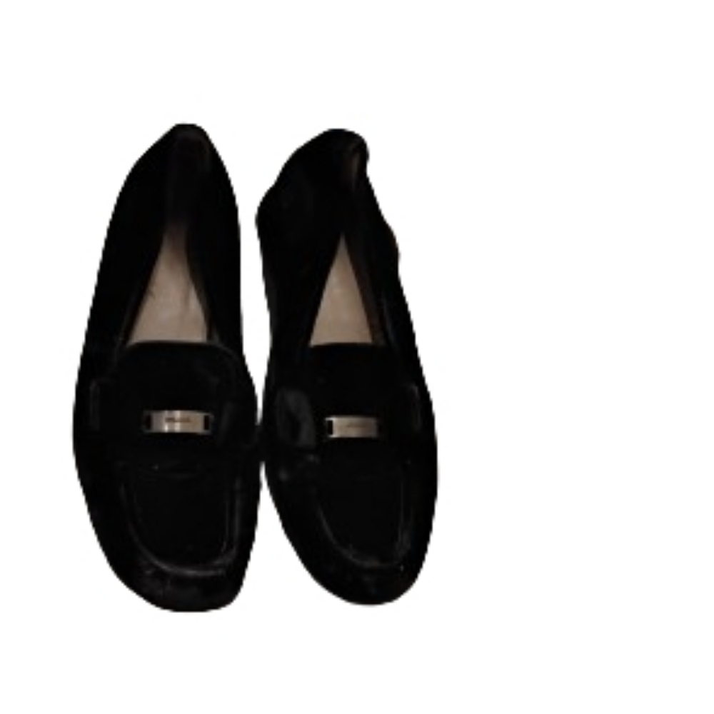 Vintage 90s 2000s Prada Womens Black Velvet Metallic Logo Accent Loafers Sz 39.5